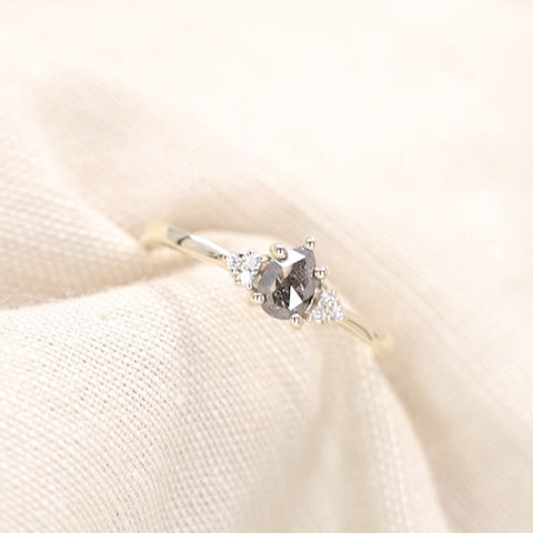 Henrietta - Pear Cut Salt & Pepper Diamond Trefoil Cluster Engagement Ring - Ready-to-Ship