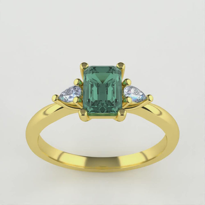 Elspeth - Emerald Cut Lagoon Tourmaline Trilogy Engagement Ring