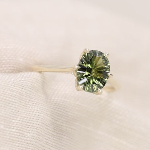 Raine - Oval Optix Cut Green Tourmaline Tulip Basket Solitaire Engagement Ring - Ready-to-Wear Engagement Rings - Ready-to-Ship