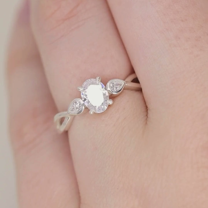 Evangeline - Oval Cut Lab Grown Diamond Trilogy Engagement Ring Engagement Rings - Made-to-Order