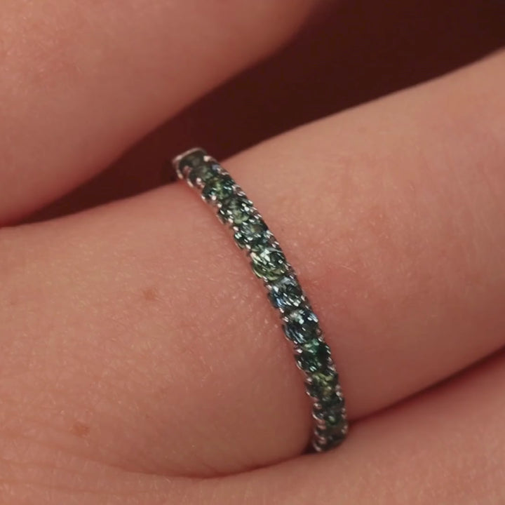 Wednesday - Round Brilliant Cut Teal Sapphire Half Eternity Wedding Ring - Made-to-Order