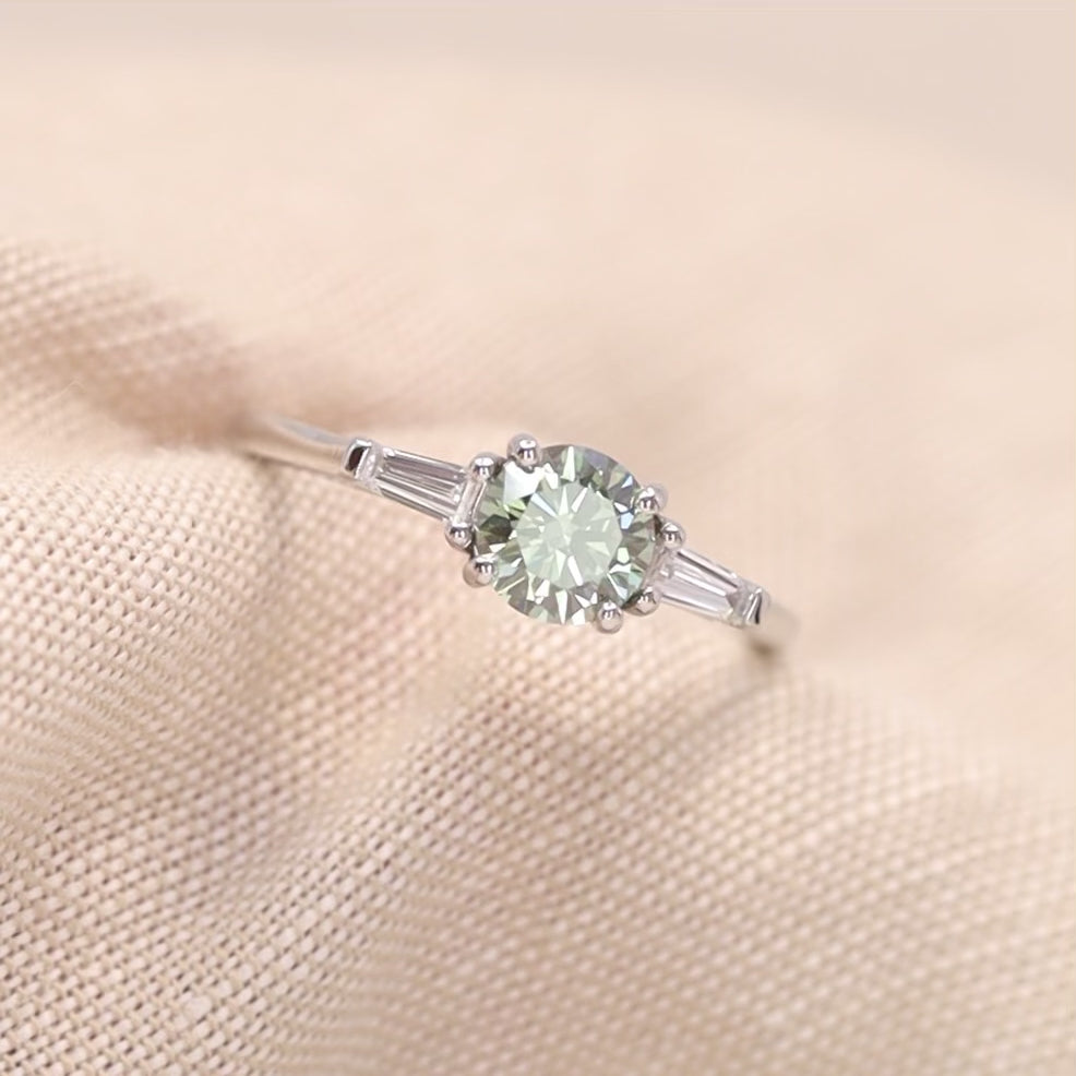 Harper - Green Lab Grown Diamond Art Deco Trilogy Engagement Ring - Ready-to-Wear
