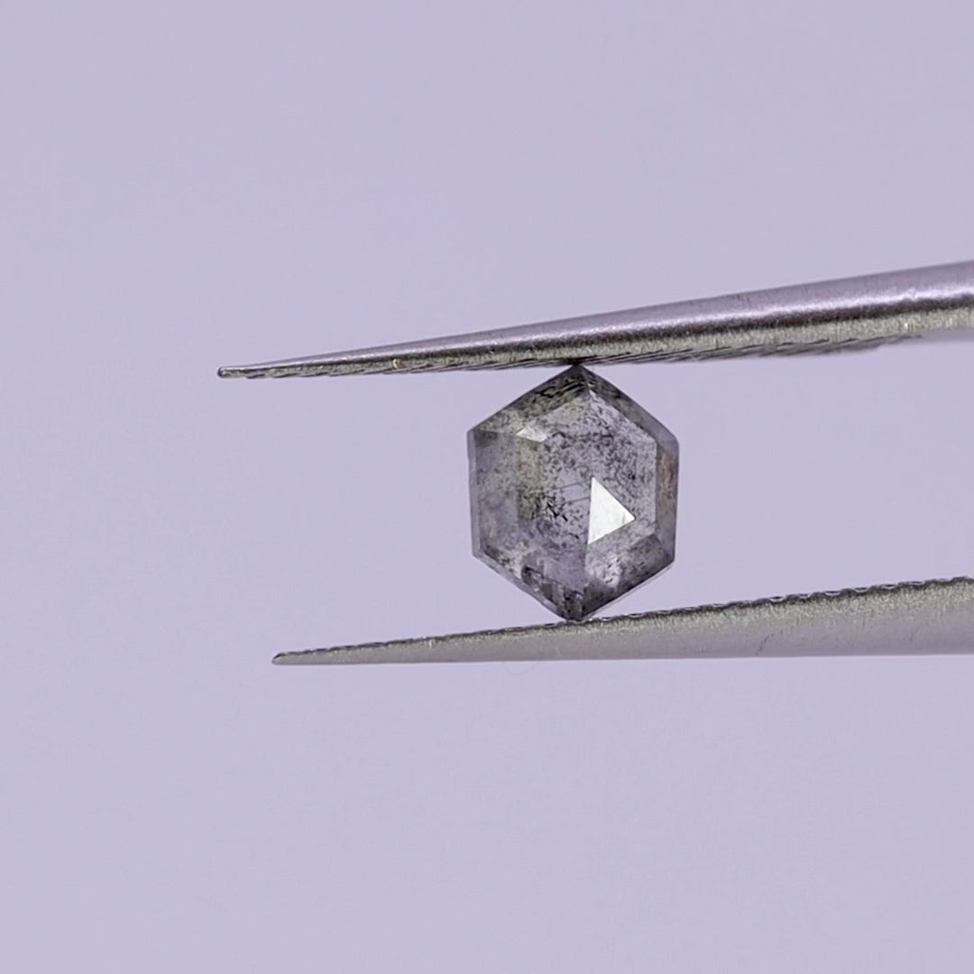 Salt and Pepper Diamond | 0.72ct Elongated Hexagon Rose Cut, Loose Gemstone