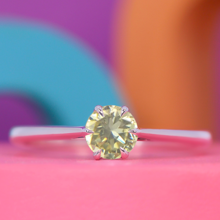 Raine - Round Brilliant Cut Yellow Diamond Solitaire Ring with Lotus Flower Inspired Setting - Made-to-Order