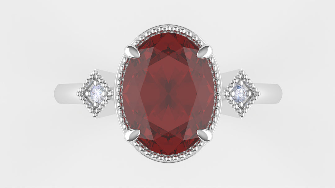 Autumn - The Taylor Collection - Oval Cut Red Garnet and Lab Grown Diamond Side Stones Ring - Made-to-Order
