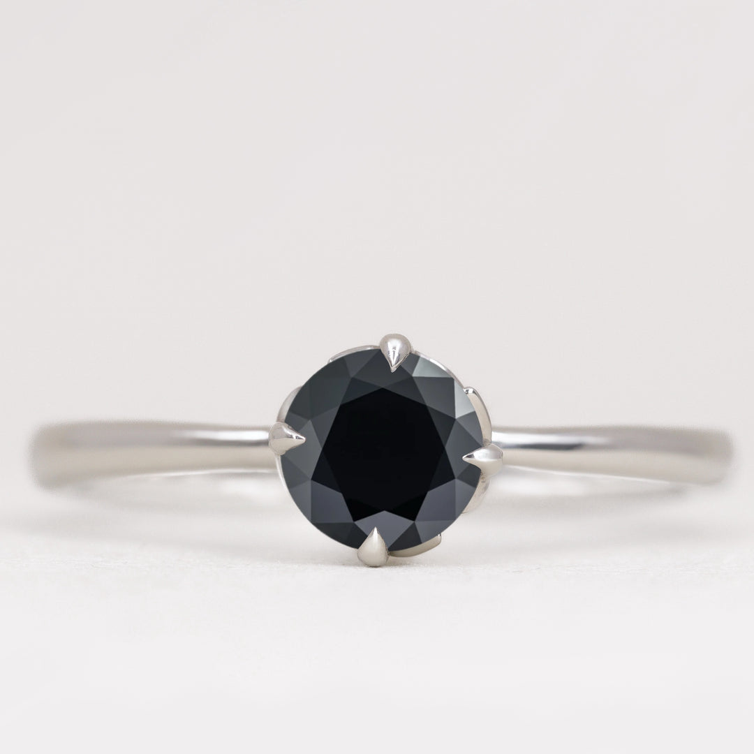Rose - Salt & Pepper Diamond Floral Solitaire Ring - Ready-To-Set
