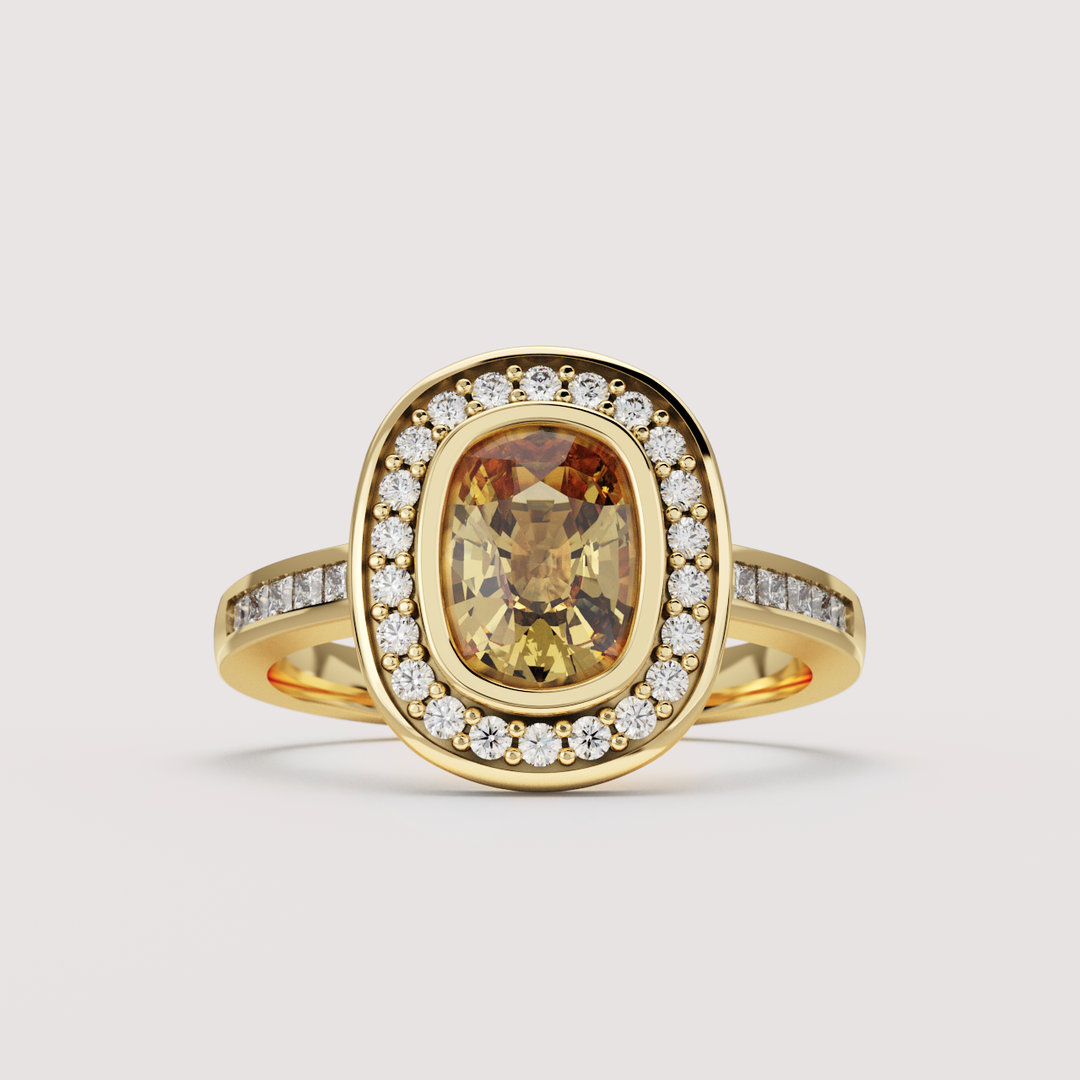 Elizabeth - The Taylor Collection - Orange Sapphire Vintage Halo Ring