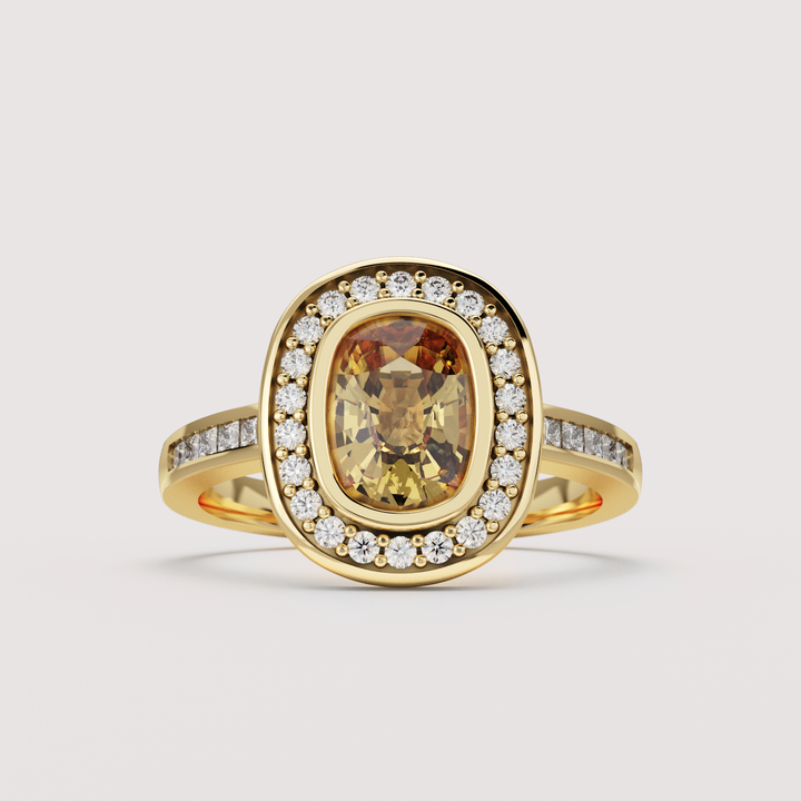 Elizabeth - The Taylor Collection - Orange Sapphire Vintage Halo Ring