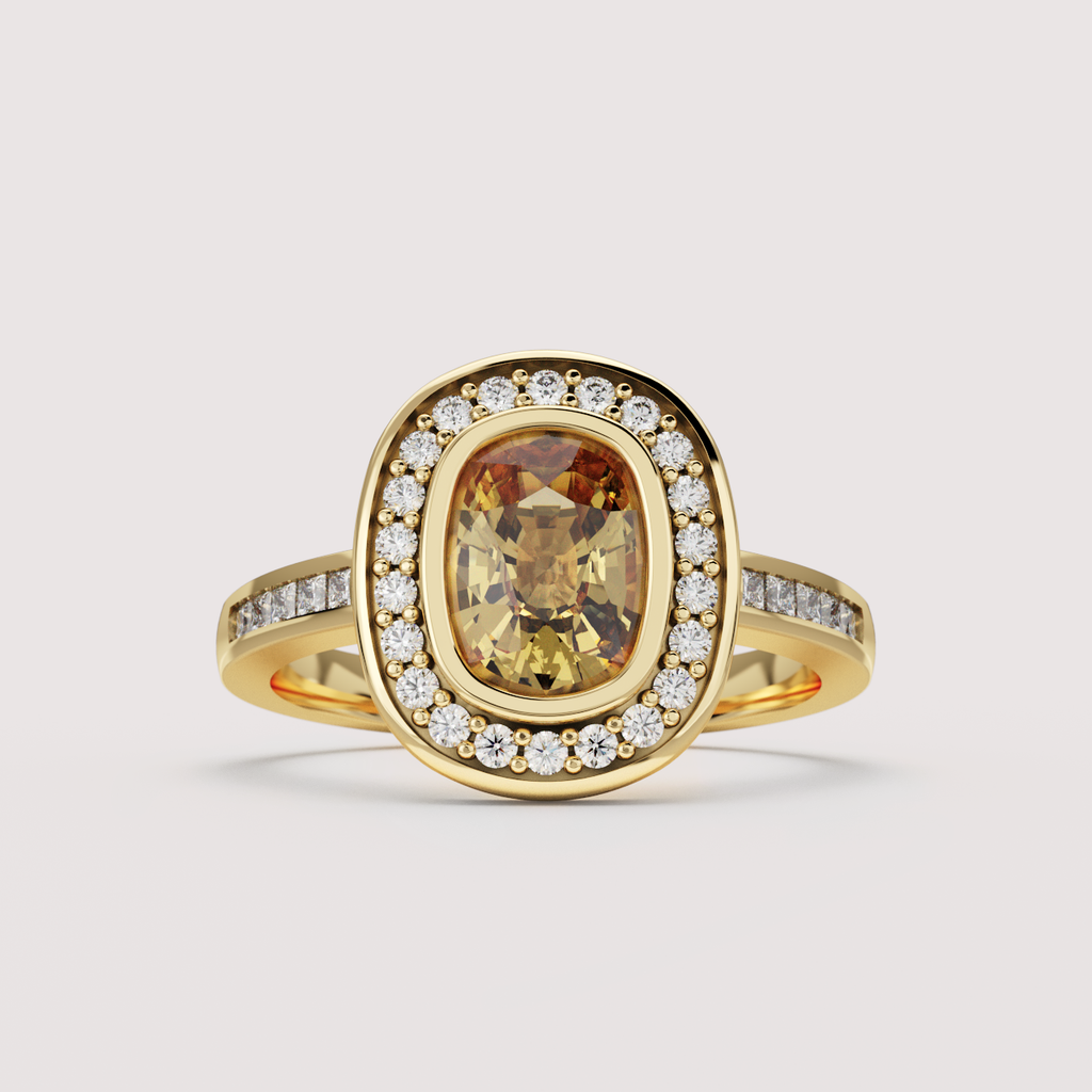 Elizabeth - The Taylor Collection - Orange Sapphire Vintage Halo Ring