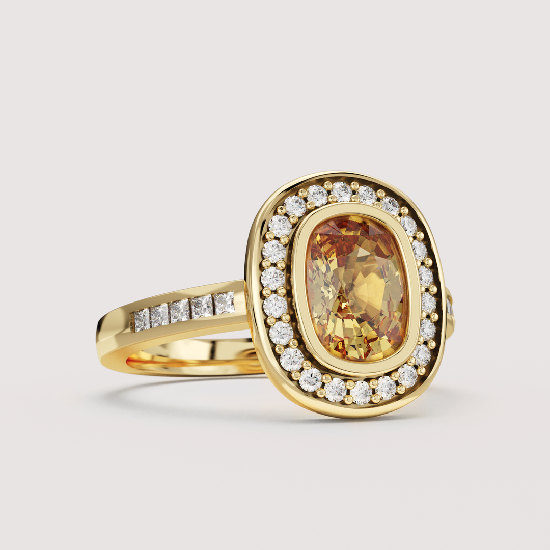 Elizabeth - The Taylor Collection - Orange Sapphire Vintage Halo Ring