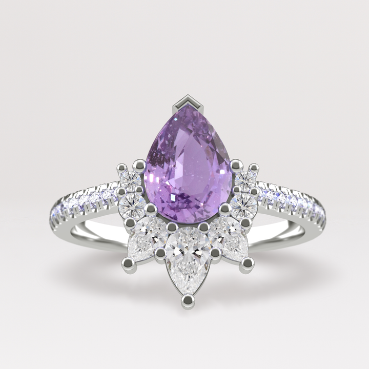 Hayley - The Taylor Collection - Pear Teardrop Cut Purple Sapphire Half Halo Ring