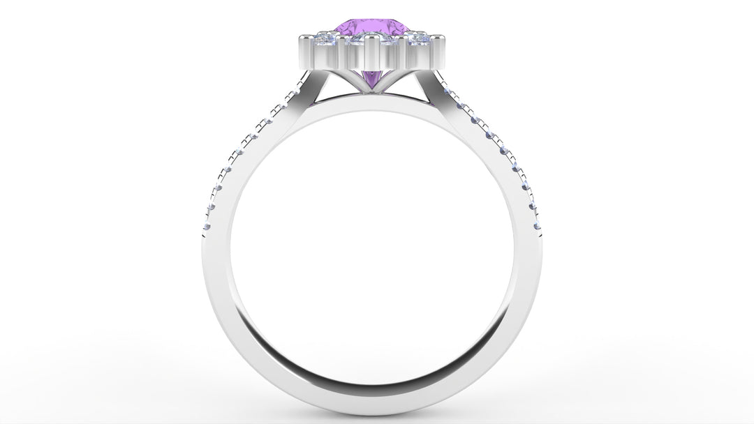Hayley - The Taylor Collection - Pear Teardrop Cut Purple Sapphire and Lab Grown Diamond Half Halo Ring - Made-to-Order
