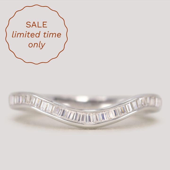 Thea - Channel Set Baguette Diamond Half Eternity Shaped Wedding Ring - Made-to-Order