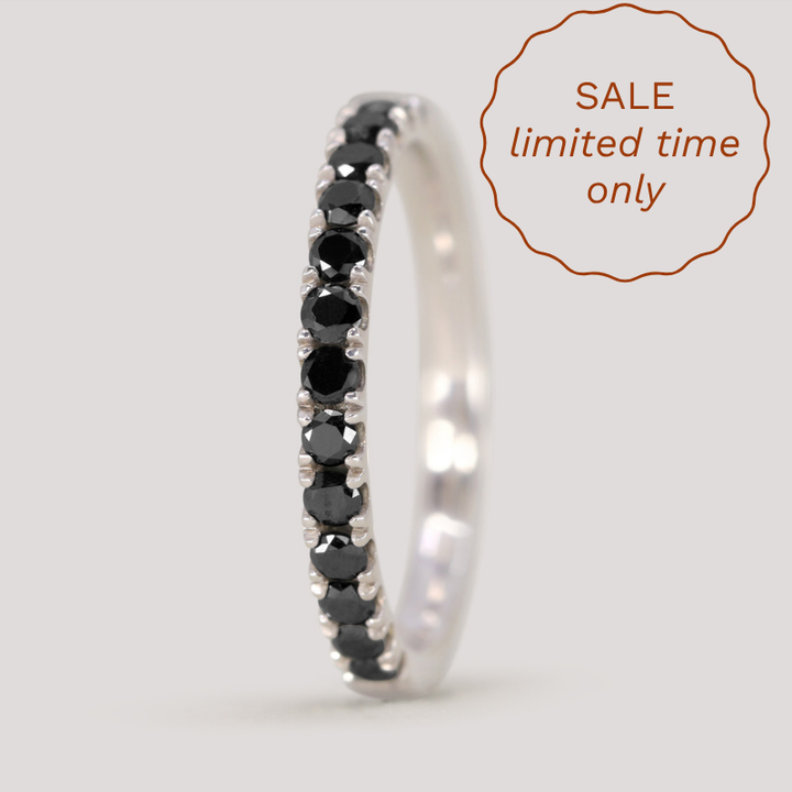 Wednesday - Round Cut Black Diamond Half Eternity Wedding Ring - Made-to-Order