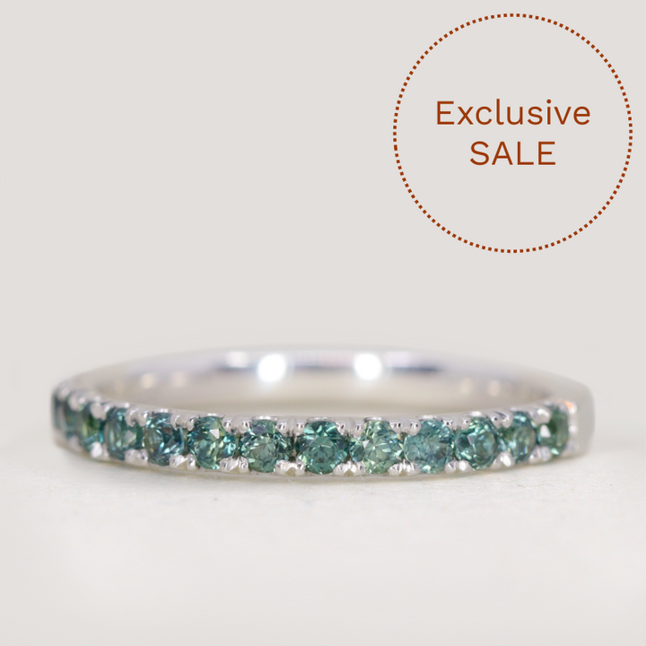 Wednesday - Round Brilliant Cut Teal Sapphire Half Eternity Wedding Ring - Made-to-Order