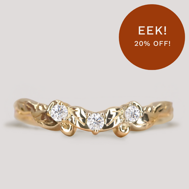 Willow - Leaf/Vine Detail Shaped Emerald or Diamond Set Wedding Ring - Made-To-Order
