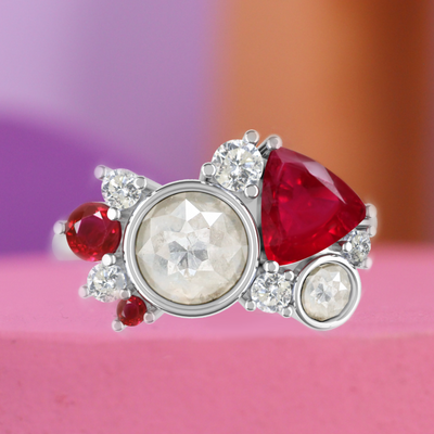 Venus - Mini Wimbledon Collection - Diamond and Ruby Cluster Ring - Made-to-Order