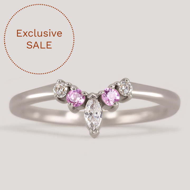 Winnie - Marquise Diamond and Coloured Gemstone Petite Tiara Style Wedding Ring - Made-To-Order