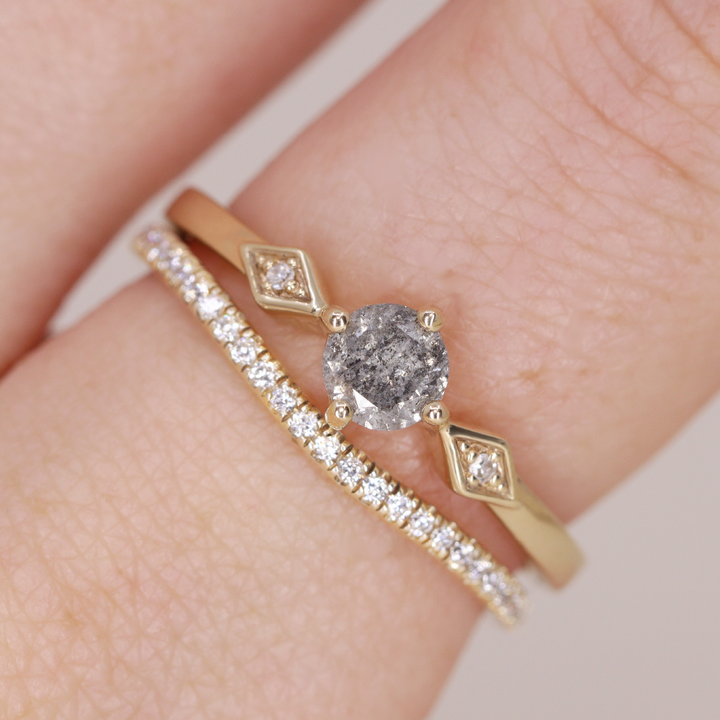 Hollie - Round Brilliant Cut Salt and Pepper Diamond Art Deco Trilogy Engagement Ring