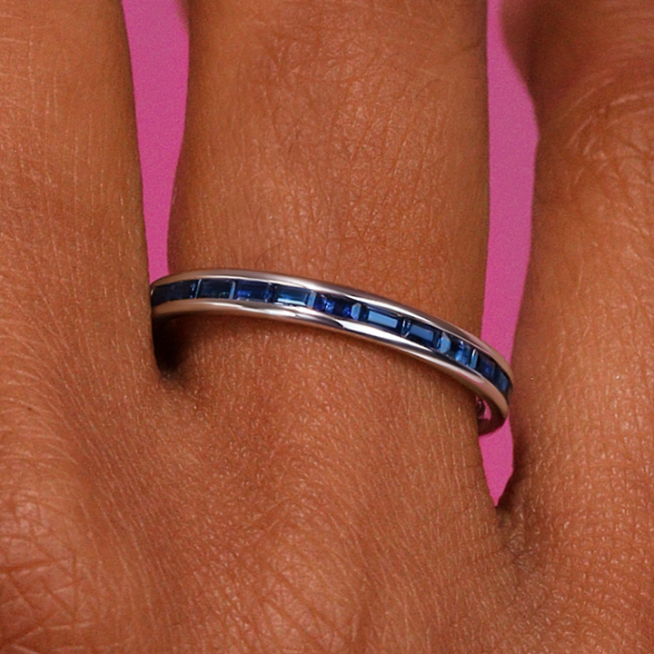 Zara - Channel Set Baguette Blue Sapphire Half Eternity Wedding Ring - Made-to-Order