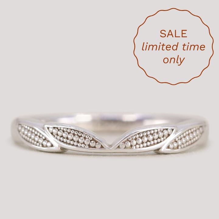 Zoey - Beaded Leaf Wedding Ring - Made-to-Order