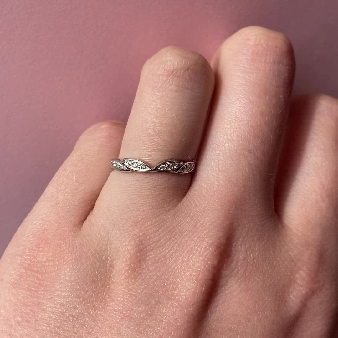 Zoey - Vintage Diamond Set Leaf Wedding Ring - Made-to-Order