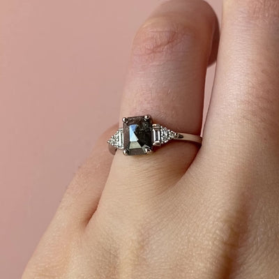 Arden - Emerald Cut Salt and Pepper Diamond Art Deco Style Engagement Ring - Custom Made-to-Order Design