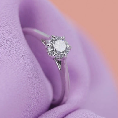 Raine - Round Brilliant Cut White Diamond Solitaire Ring with Lotus Flower Inspired Setting - Made-to-Order