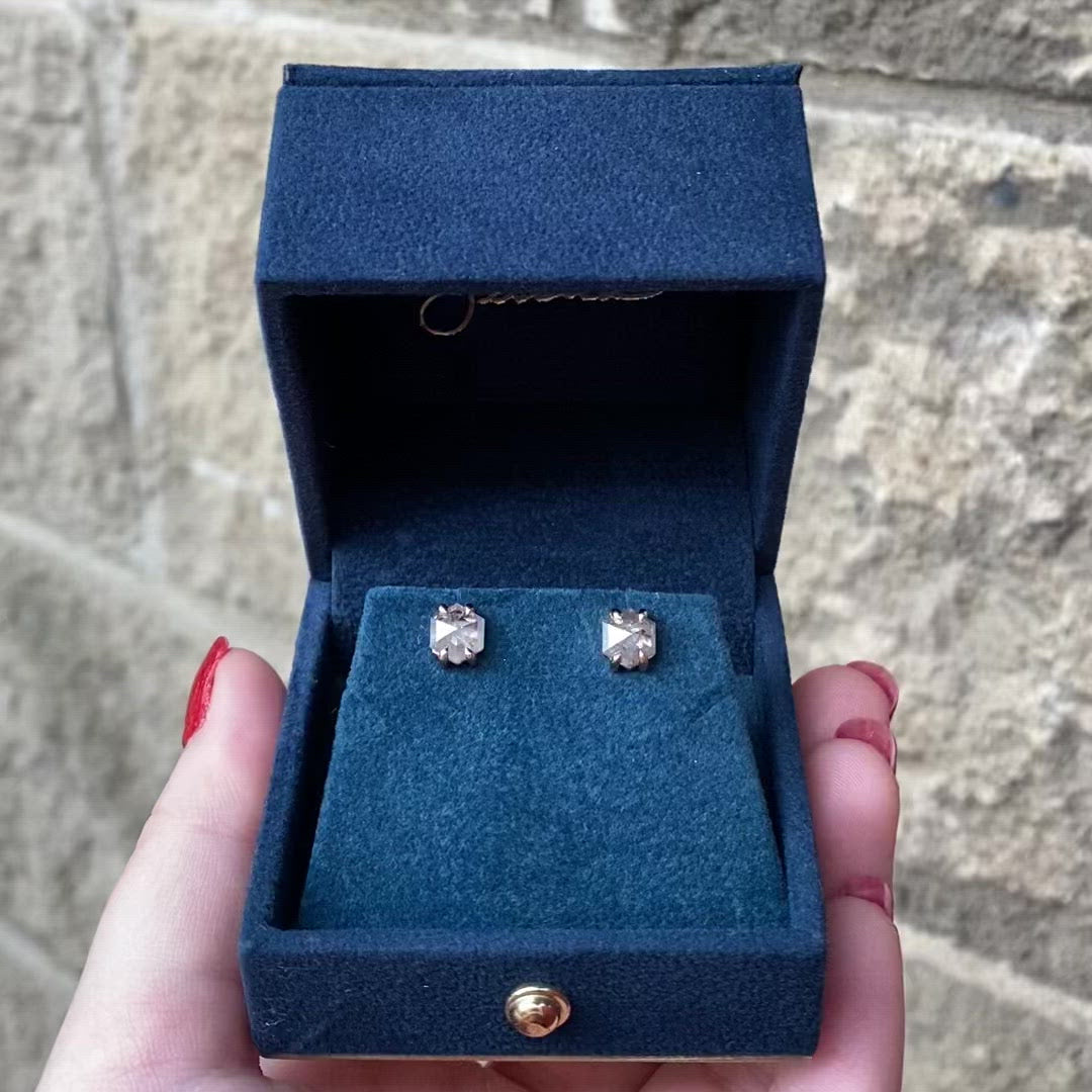Aspen - Hexagon Salt and Pepper Diamond Earrings in Rose Gold - Ready-to-Wear