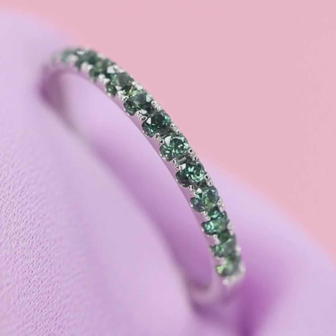 Wednesday - 2.0mm Teal Sapphire Set Half Eternity Ring - Made-to-Order