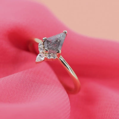 Celeste - Kite Shaped Salt and Pepper Diamond Engagement Ring with Lab Grown Diamond Set Crown - Custom Made-to-Order Design