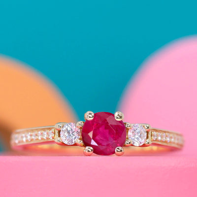 Callie - Round Brilliant Cut Ruby Trilogy Engagement Ring - Made-to-Order