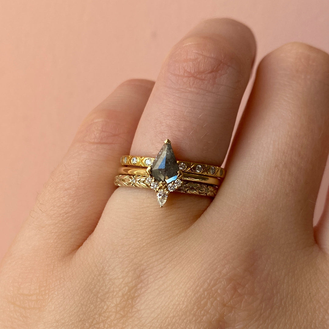 Celeste - Kite Shaped Salt and Pepper Diamond Half Halo Engagement Ring Engagement Rings - Price On Application