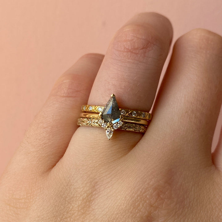 Celeste - Kite Shaped Salt and Pepper Diamond Half Halo Engagement Ring Engagement Rings - Price On Application