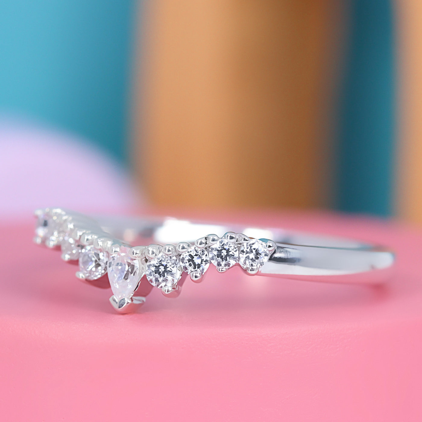 Emma Petite - Pear And Round Diamond Tiara Wedding Ring - Made-to-Order