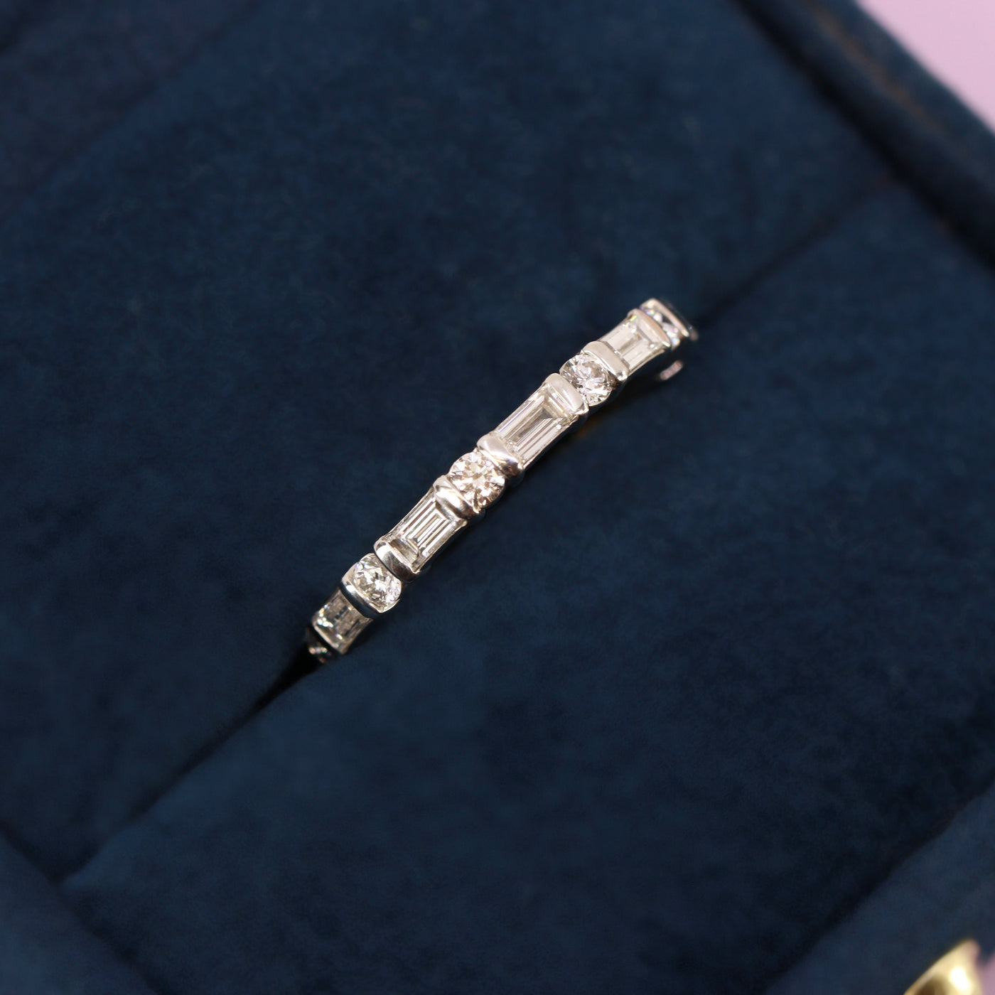 Elena - Art Deco Rubover Bar Set White Diamond Half Eternity Ring - Made-to-Order