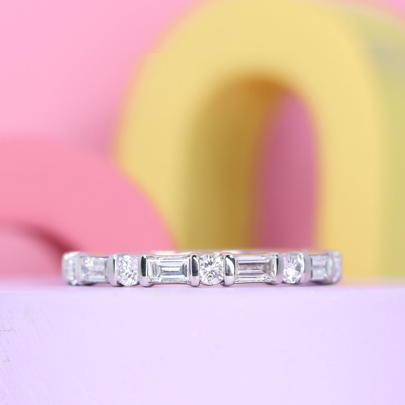 Elena - Art Deco Rubover Bar Set White Diamond Half Eternity Ring - Made-to-Order