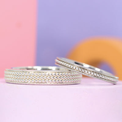 Quinn and Harrie - Matching Pair of Beaded Wedding Rings - Made-to-Order