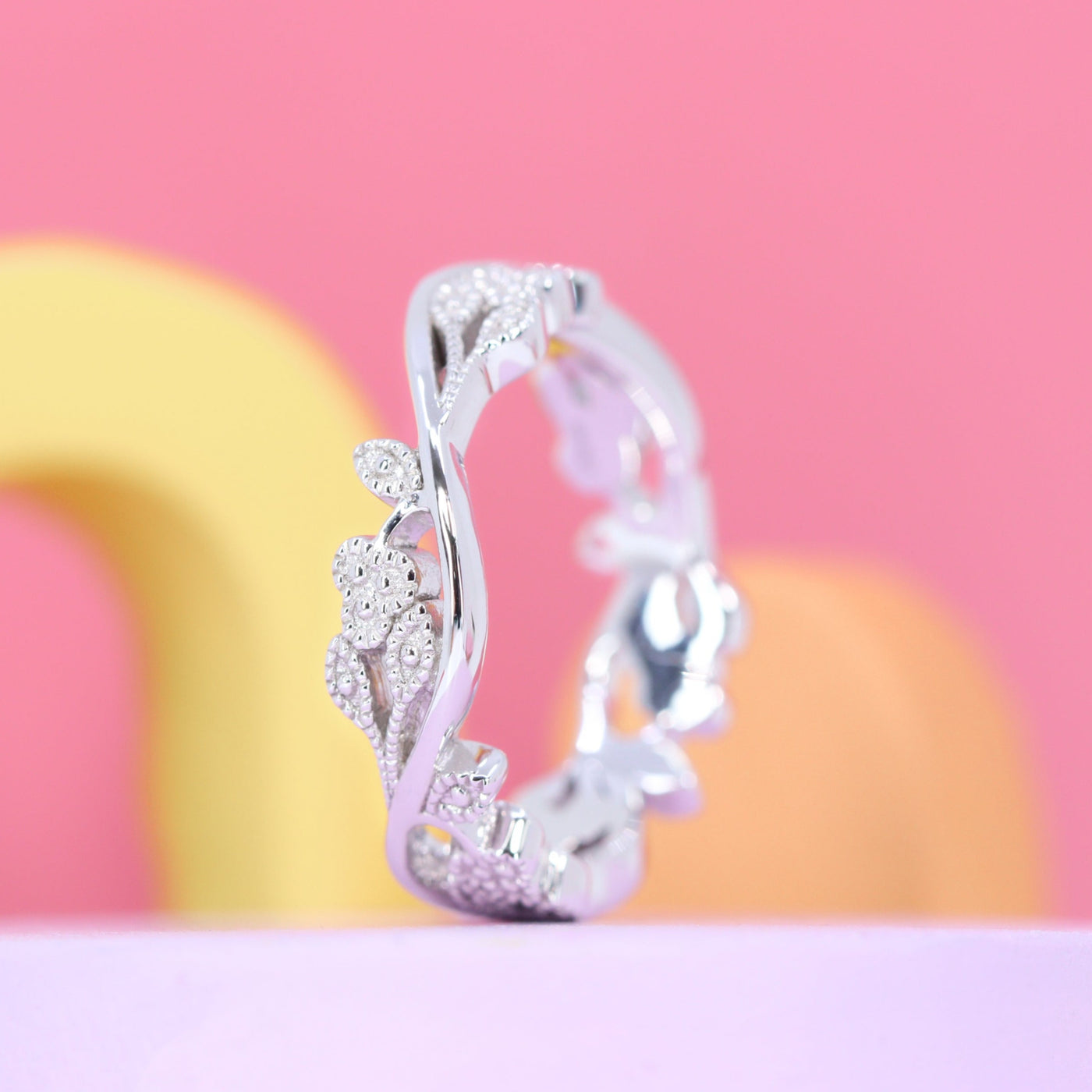 Eveline - Vine Inspired Beaded Diamond Set Ring - Made-to-Order