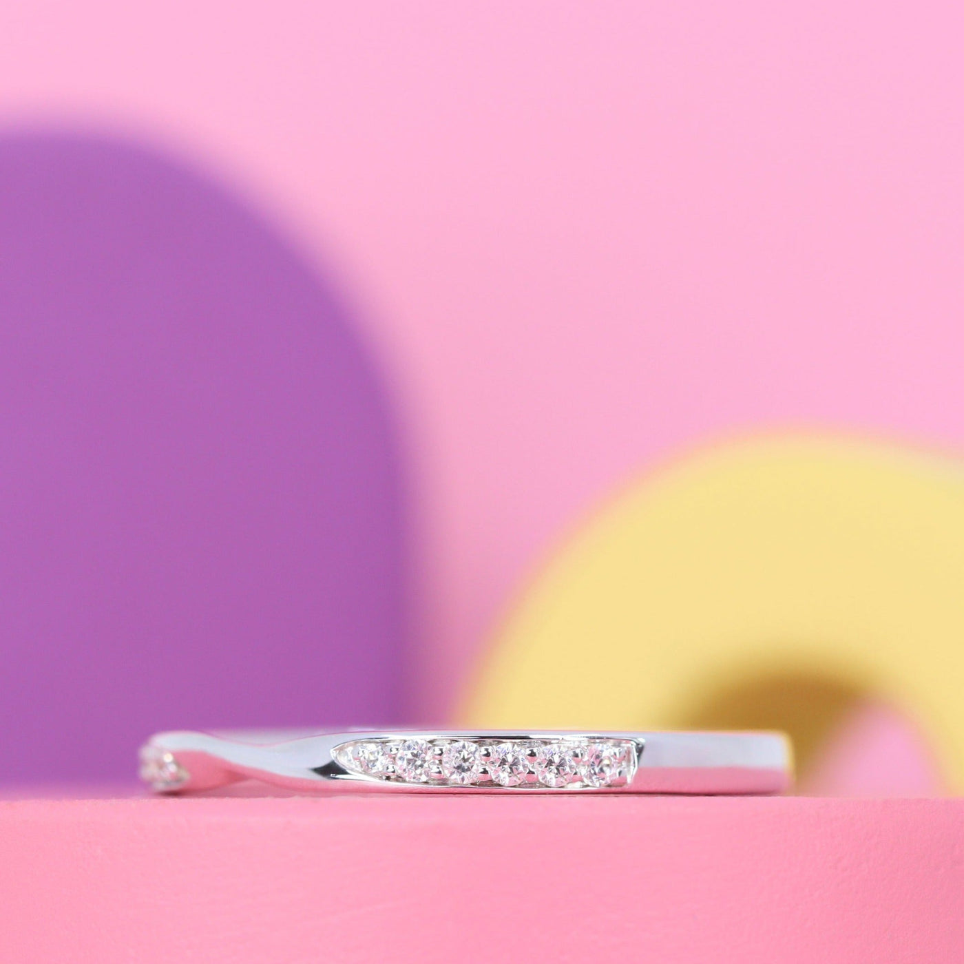 Valerie - Diamond Set Ribbon Twist Wedding Ring in Platinum (Size N) - Ready-To-Wear
