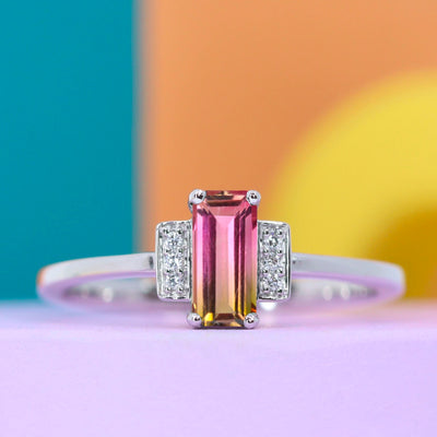 Marina - Watermelon Tourmaline Baguette Engagement Ring - Custom Made-to-Order Design