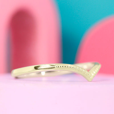 Hadley - Beaded Wishbone Wedding Ring in 9ct Yellow Gold (Size N) - Ready-To-Wear