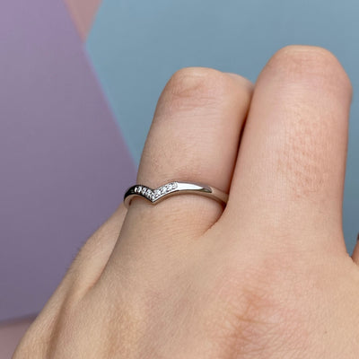 Iris - Diamond Set Wishbone Shaped Wedding Ring - Made-to-Order