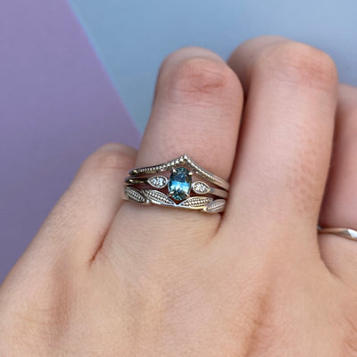 Rosa - Dainty Deco Collection - Oval Cut Teal Sapphire Engagement Ring with Bead Detail - Made-to-Order