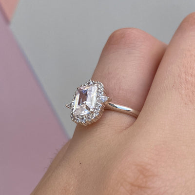 Cordelia - Emerald Cut Lab Grown Diamond Ring with Graduated Halo - Custom Made-to-Order Design