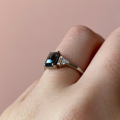 Arden - Emerald Cut Salt and Pepper Diamond Art Deco Style Engagement Ring - Custom Made-to-Order Design