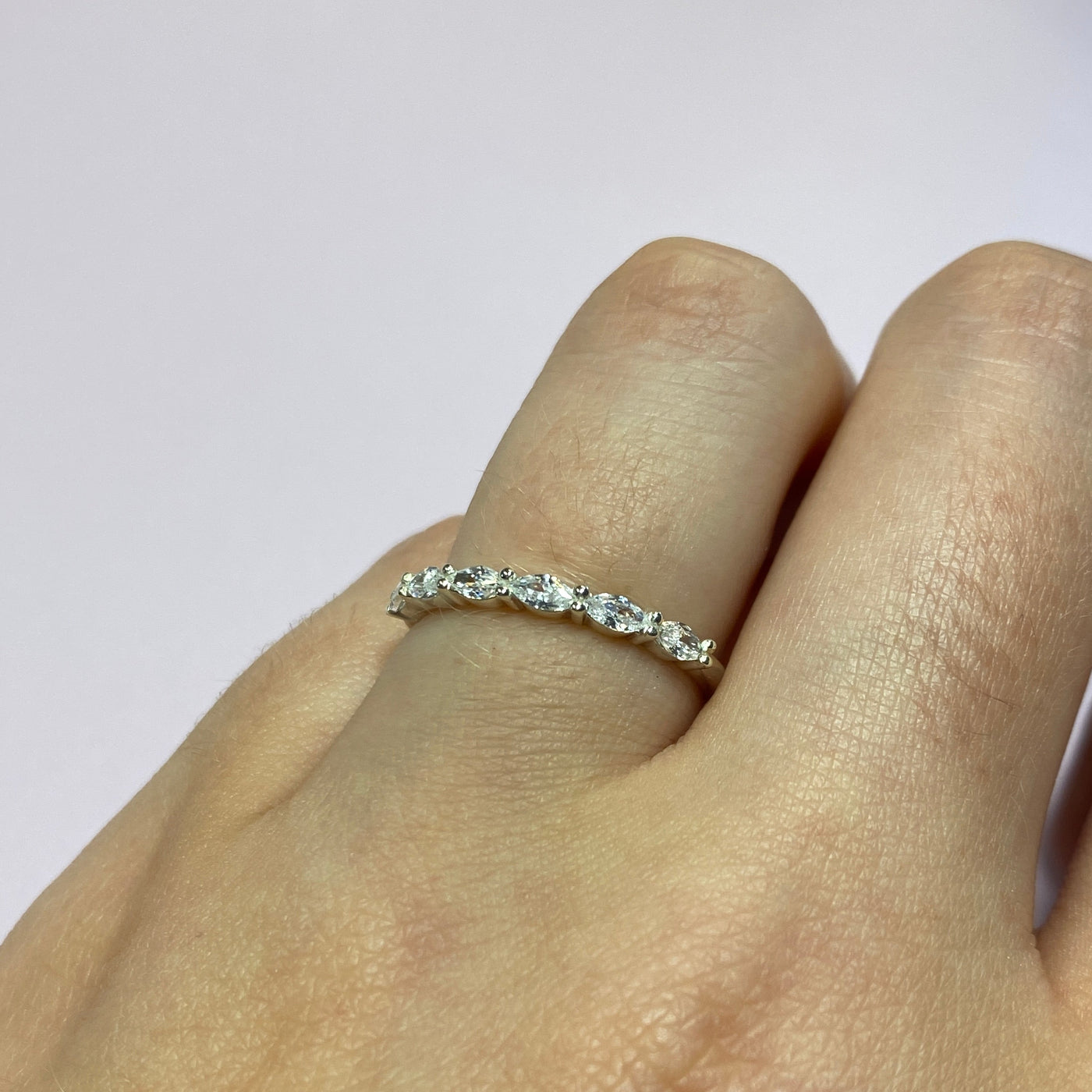 Faye - Marquise White Diamond Claw Set Half Eternity Ring - Made-to-Order