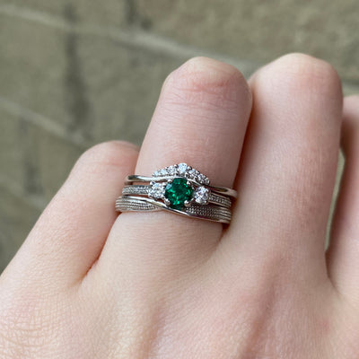 Callie - Round Brilliant Cut Emerald Trilogy Engagement Ring - Made-to-Order