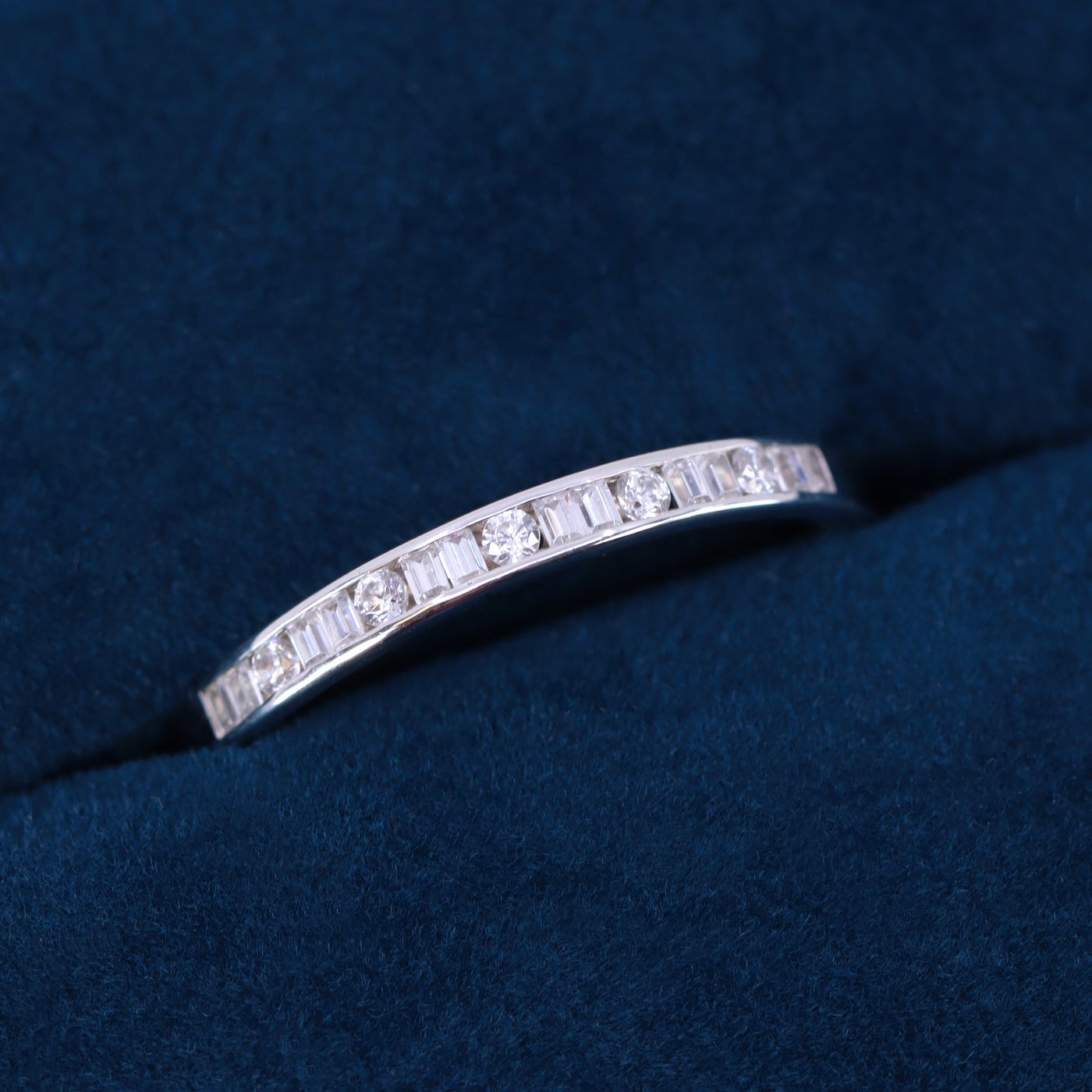 Edith - Channel Set Baguette and Round Brilliant Cut Diamond Half Eternity Ring - Made-to-Order