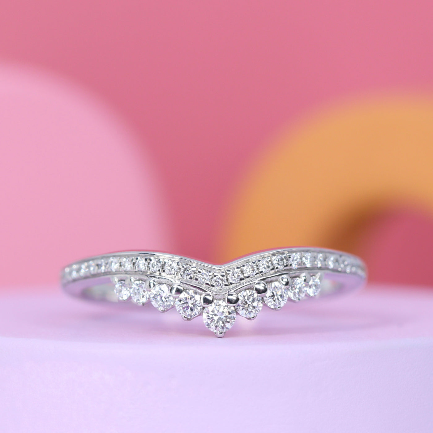 Cecilia - Shaped Grain Set Half Eternity Ring with Graduating Round Brilliant Cut Diamond Tiara - Made-To-Order